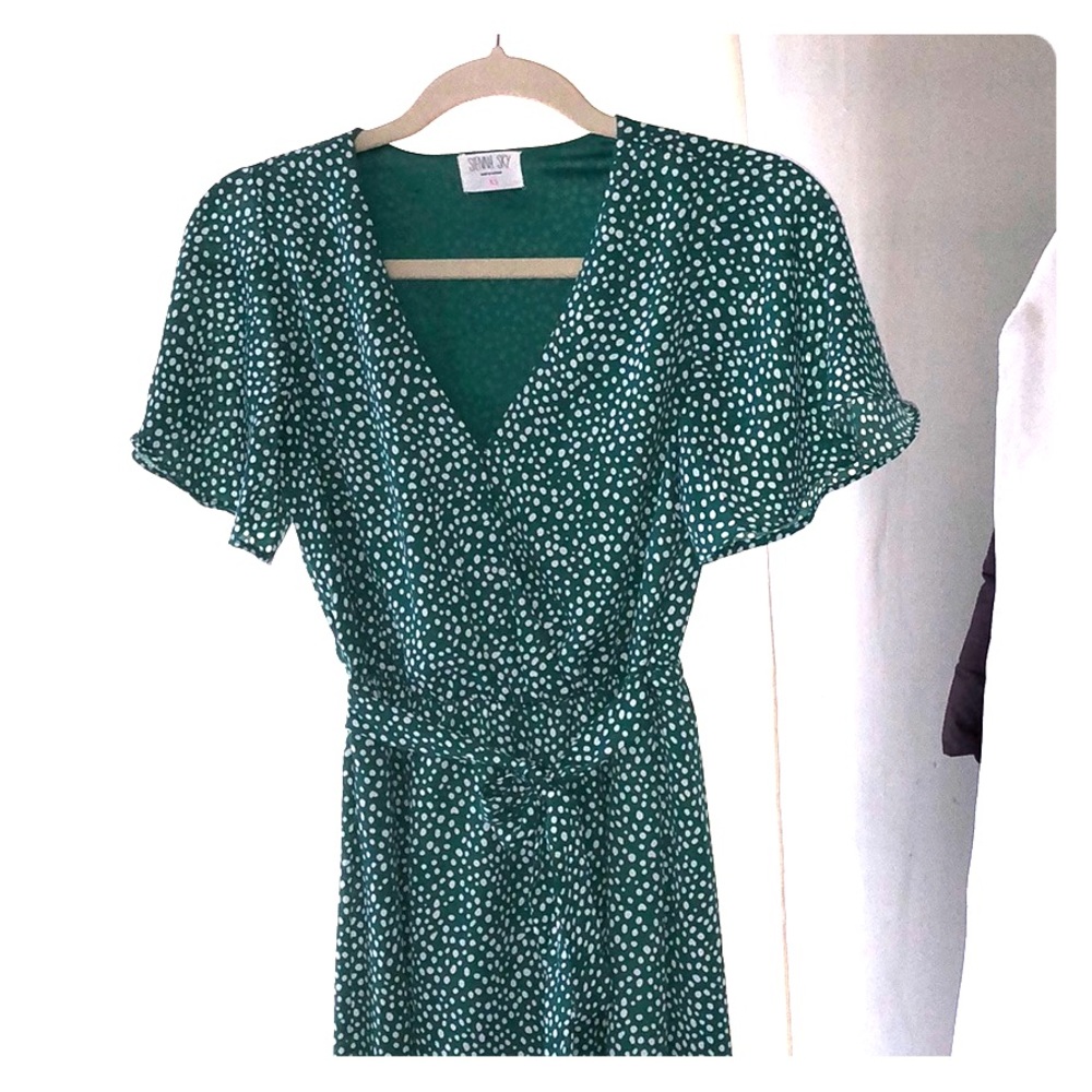 Faux wrap knee length dress